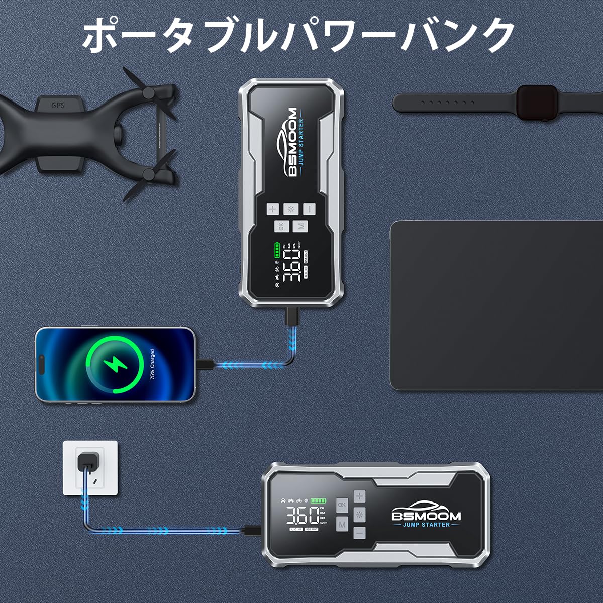 Amazon.co.jp: ジャンプスターター 空気入れ搭載 7000A 12V車用